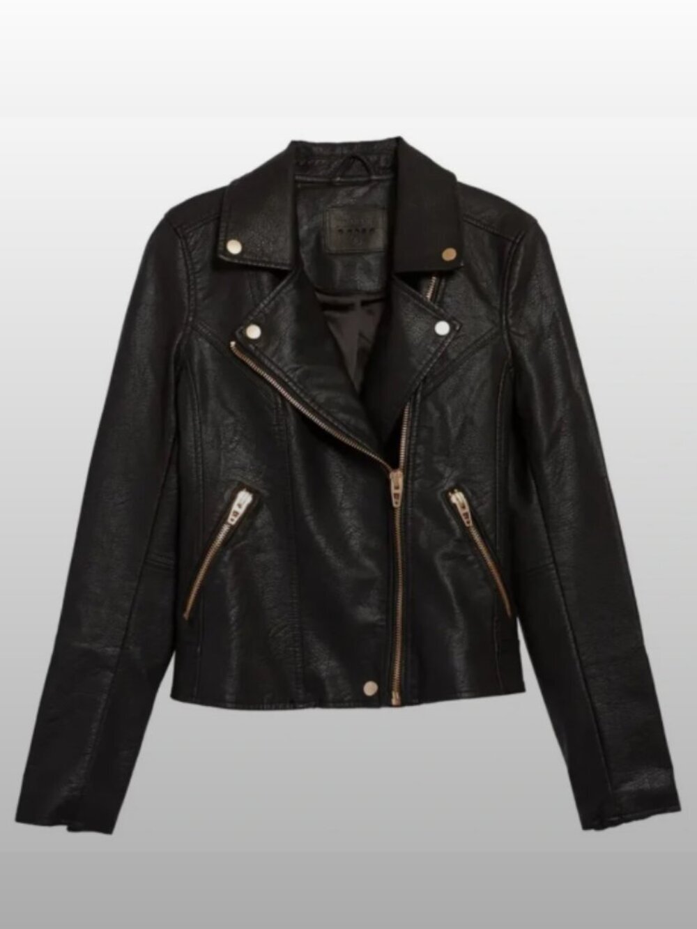 Blank NYC Black Faux Leather Moto Jacket Gold Hardware womens size Large